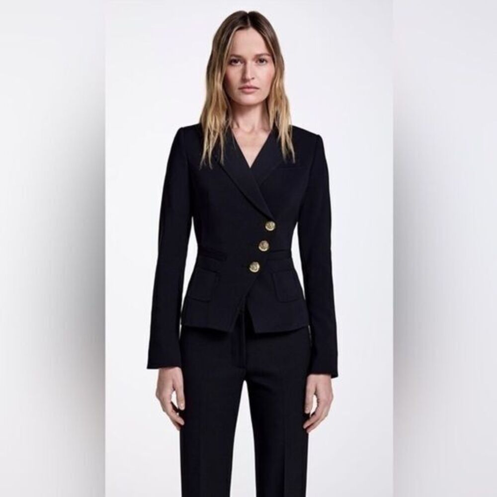 Smythe Asymmetrical Wrap Blazer Brass Gold Buttons